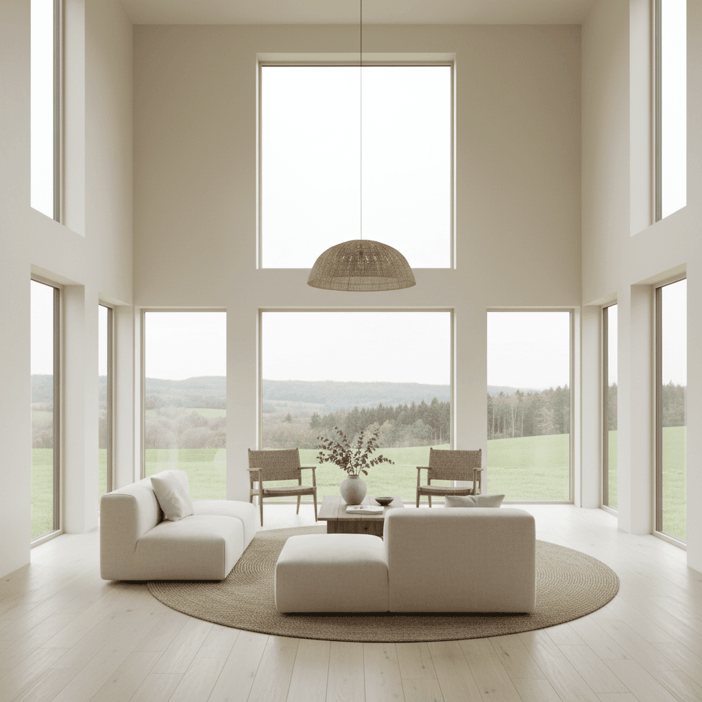 Bright interior room with countryside views