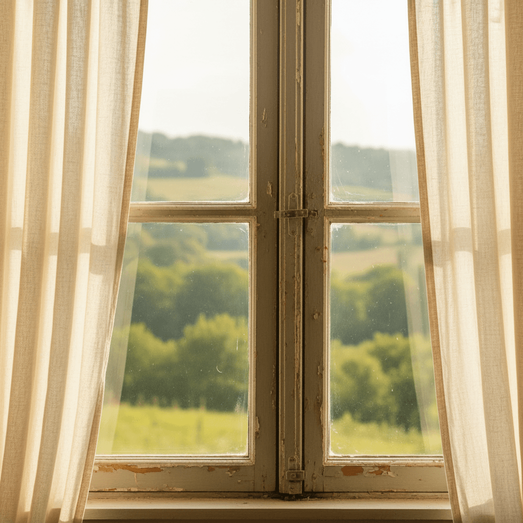 Sunlit window overlooking the countryside