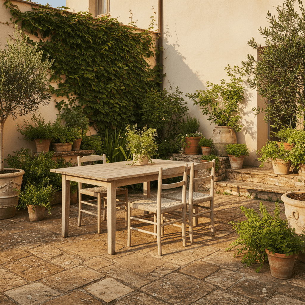 Courtyard terrace with rustic seating